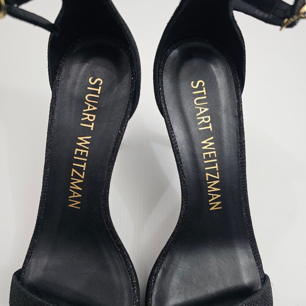 🆕Stuart Weitzman Black Glitter Platform Ankle-Strap Heels. Tried on only - Picture 8 of 14